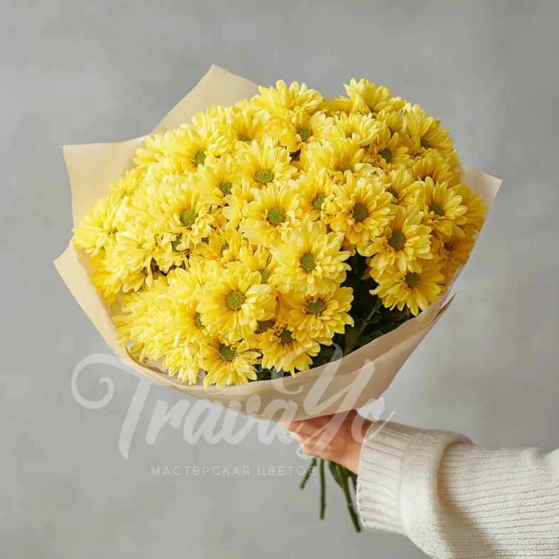 Монобукет из желтых кустовых хризантем