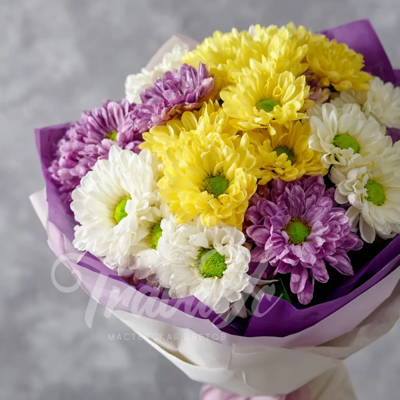 Монобукет из хризантем &laquo;Сиреневый рассвет&raquo;