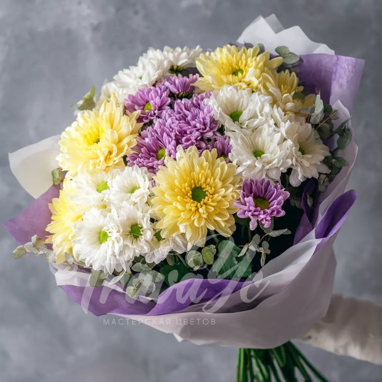 Монобукет из хризантем &laquo;Сиреневый рассвет&raquo;