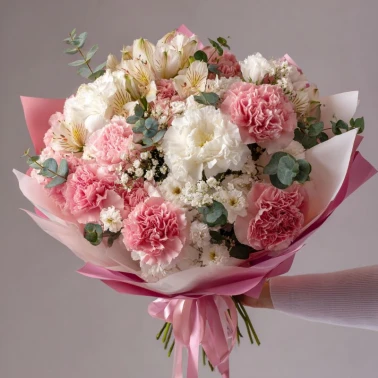 Букет с гвоздиками «Нежный румянец»