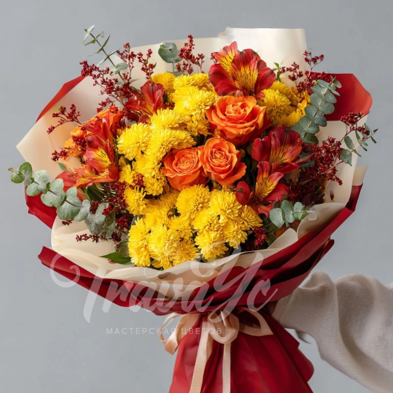 Букет с хризантемами &laquo;Тёплый взгляд&raquo;