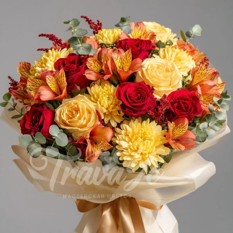 Букет с хризантемами &laquo;Огни сентября&raquo;