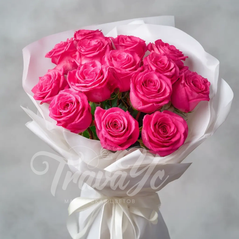 15 розовых роз 50 см